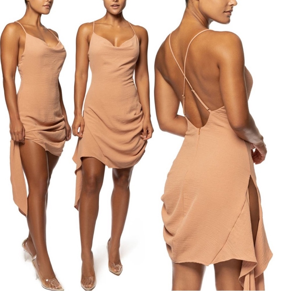 Elegant Tan Spaghetti Strap Dress